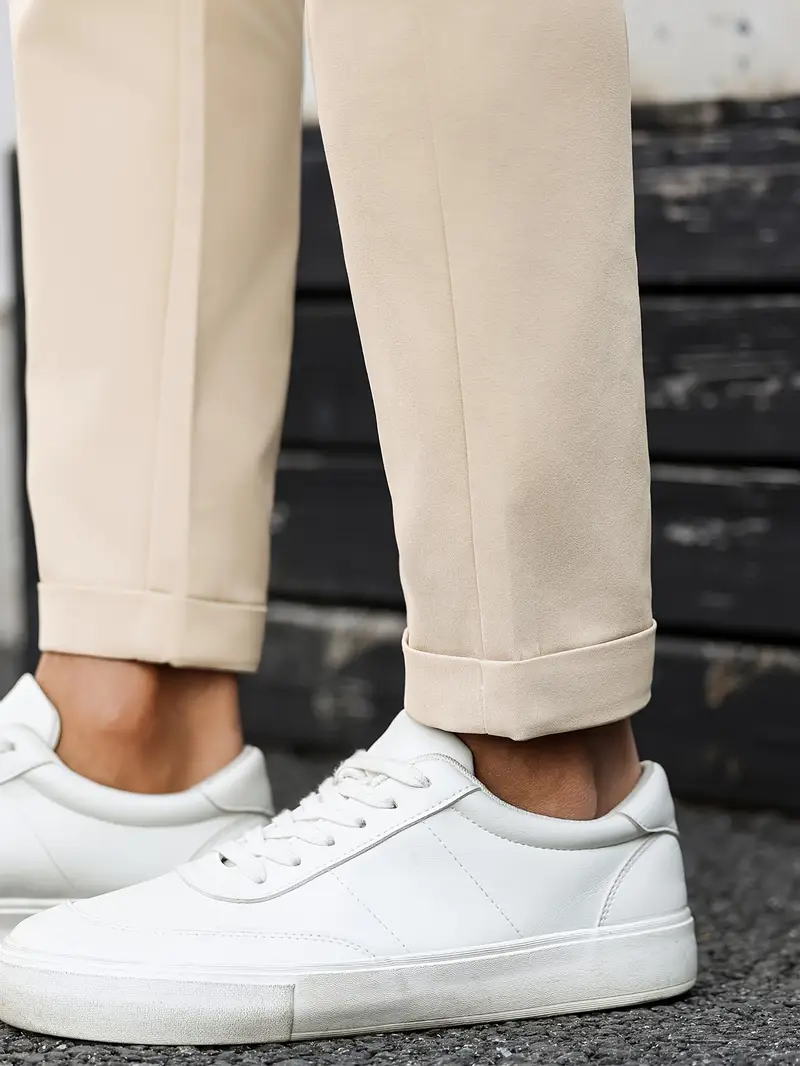 Dar Kesim Günlük Pantolon, Eğik Cepli, Kırışmaz Kumaş Düz Renk Her Mevsime Uygun, Minimalist Erkek Pantolon