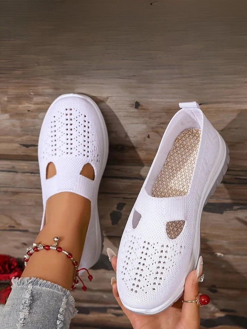 Örgü Desenli Topuksuz Düz Günlük Kullanım İçin Rahat ve Sade Siyah Kadın Sneaker