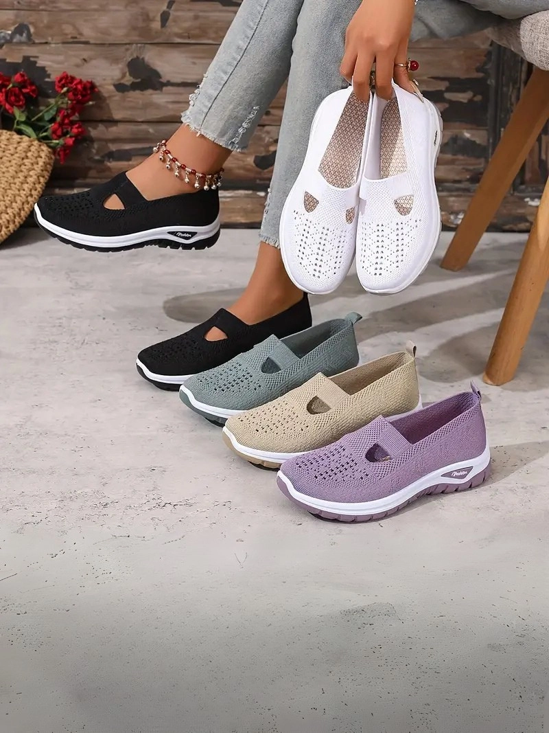 Örgü Desenli Topuksuz Düz Günlük Kullanım İçin Rahat ve Sade Beyaz Kadın Sneaker