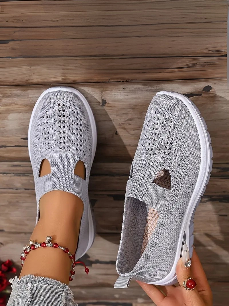 Örgü Desenli Topuksuz Düz Günlük Kullanım İçin Rahat ve Sade Beyaz Kadın Sneaker