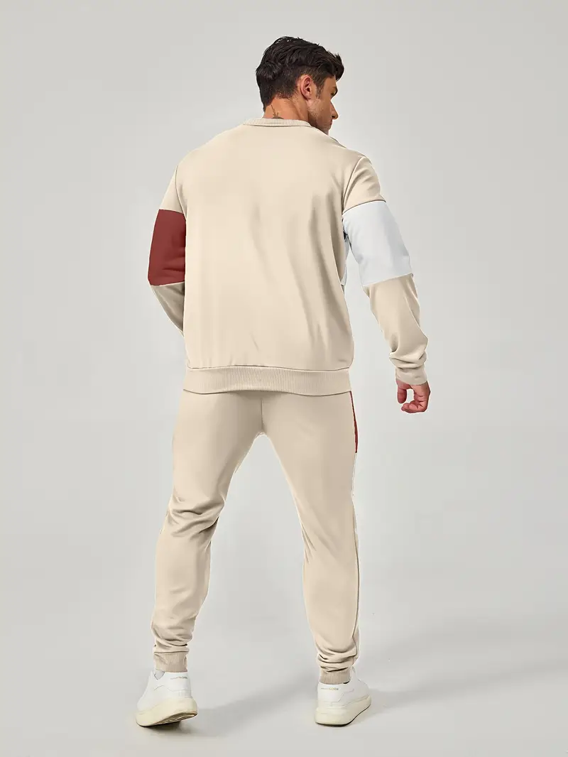 Günlük Bisiklet Yaka Sweatshirt & Jogger Takımı Renk Bloklu, Polyester Karışımı, Makinede Yıkanabilir - İlkbahar/Sonbahar için Mükemmel