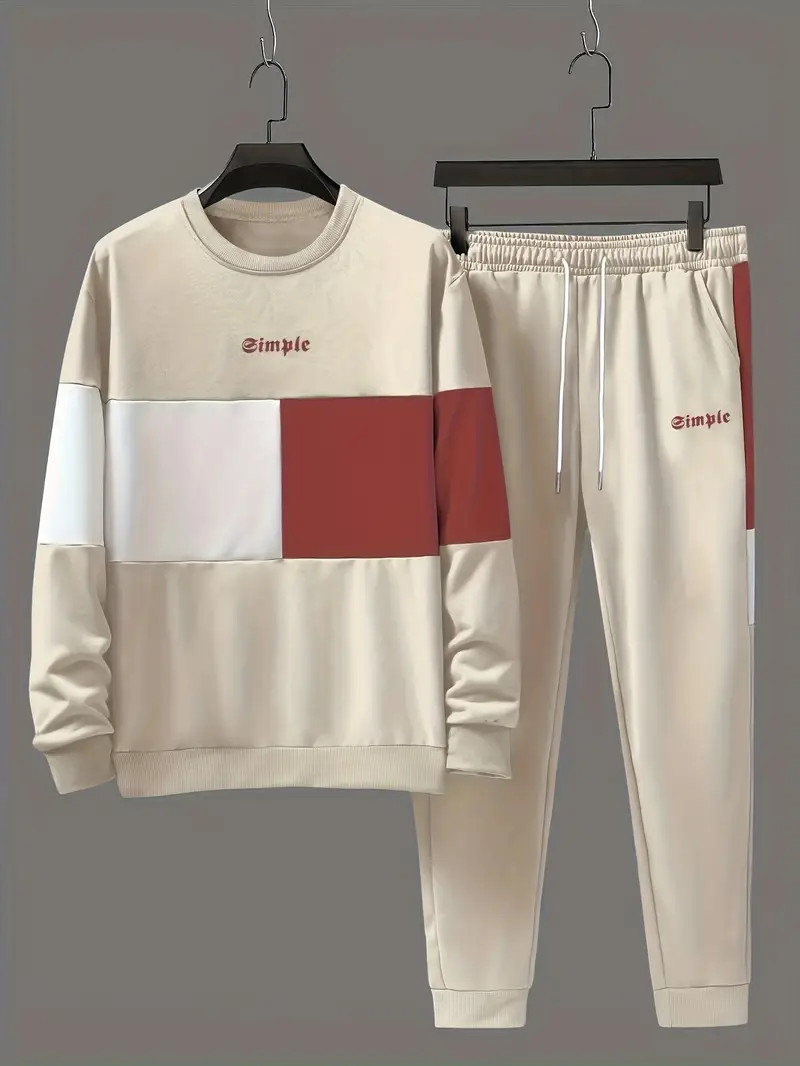 Günlük Bisiklet Yaka Sweatshirt & Jogger Takımı Renk Bloklu, Polyester Karışımı, Makinede Yıkanabilir - İlkbahar/Sonbahar için Mükemmel
