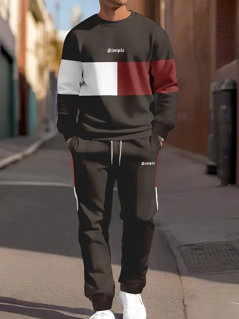 Günlük Bisiklet Yaka Sweatshirt & Jogger Takımı Renk Bloklu, Polyester Karışımı, Makinede Yıkanabilir - İlkbahar/Sonbahar için Mükemmel