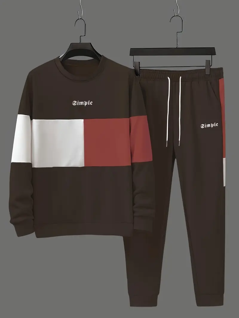 Günlük Bisiklet Yaka Sweatshirt & Jogger Takımı Renk Bloklu, Polyester Karışımı, Makinede Yıkanabilir - İlkbahar/Sonbahar için Mükemmel