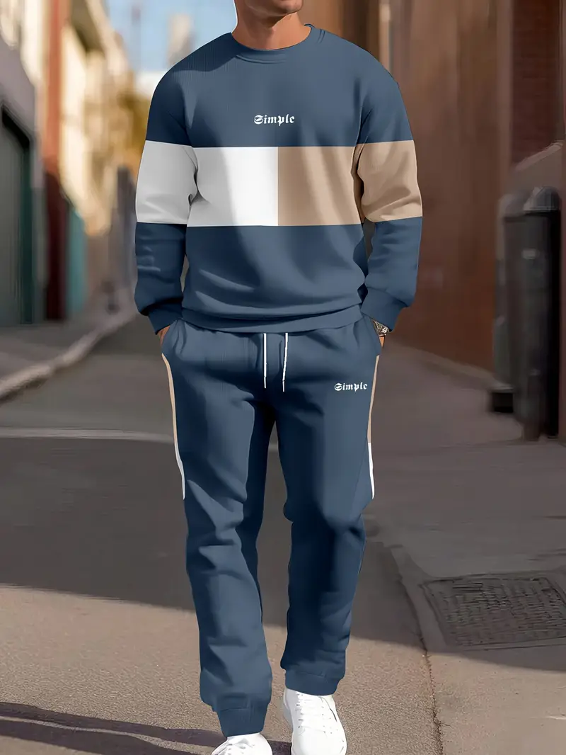 Günlük Bisiklet Yaka Sweatshirt & Jogger Takımı Renk Bloklu, Polyester Karışımı, Makinede Yıkanabilir - İlkbahar/Sonbahar için Mükemmel