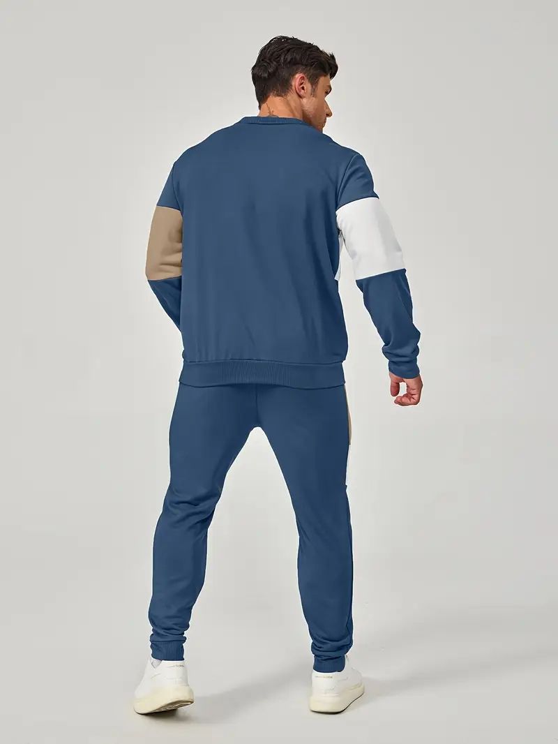 Günlük Bisiklet Yaka Sweatshirt & Jogger Takımı Renk Bloklu, Polyester Karışımı, Makinede Yıkanabilir - İlkbahar/Sonbahar için Mükemmel