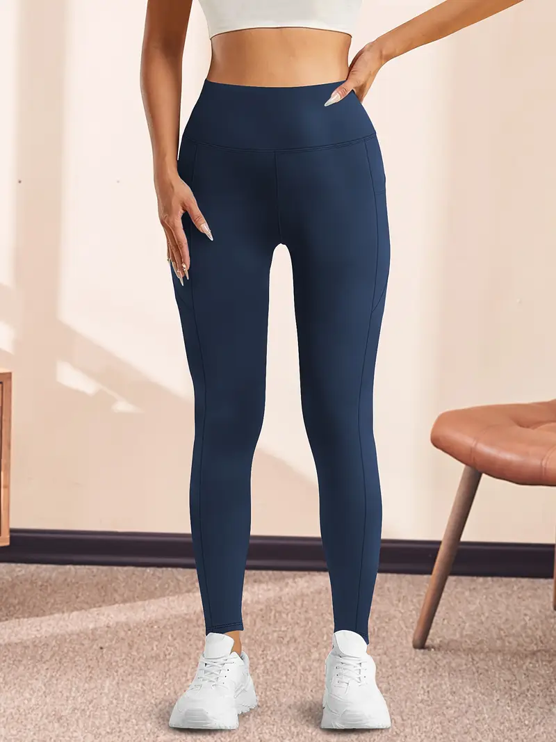 Yüksek Bel Yoga Taytı Cepli Rahat, Esnek Polyester-Elastan Karışımı Fitness, Koşu & Günlük Kullanım için Mükemmel, Makinede Yıkanabilir