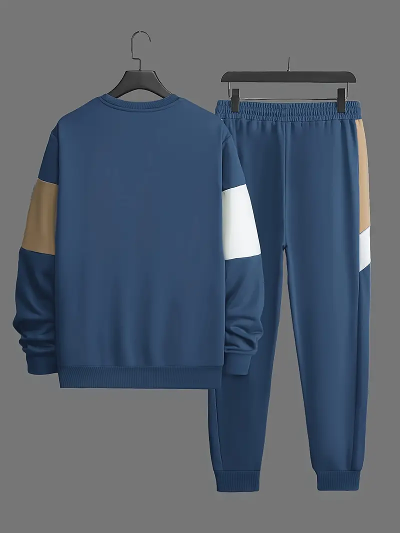 Günlük Bisiklet Yaka Sweatshirt & Jogger Takımı Renk Bloklu, Polyester Karışımı, Makinede Yıkanabilir - İlkbahar/Sonbahar için Mükemmel