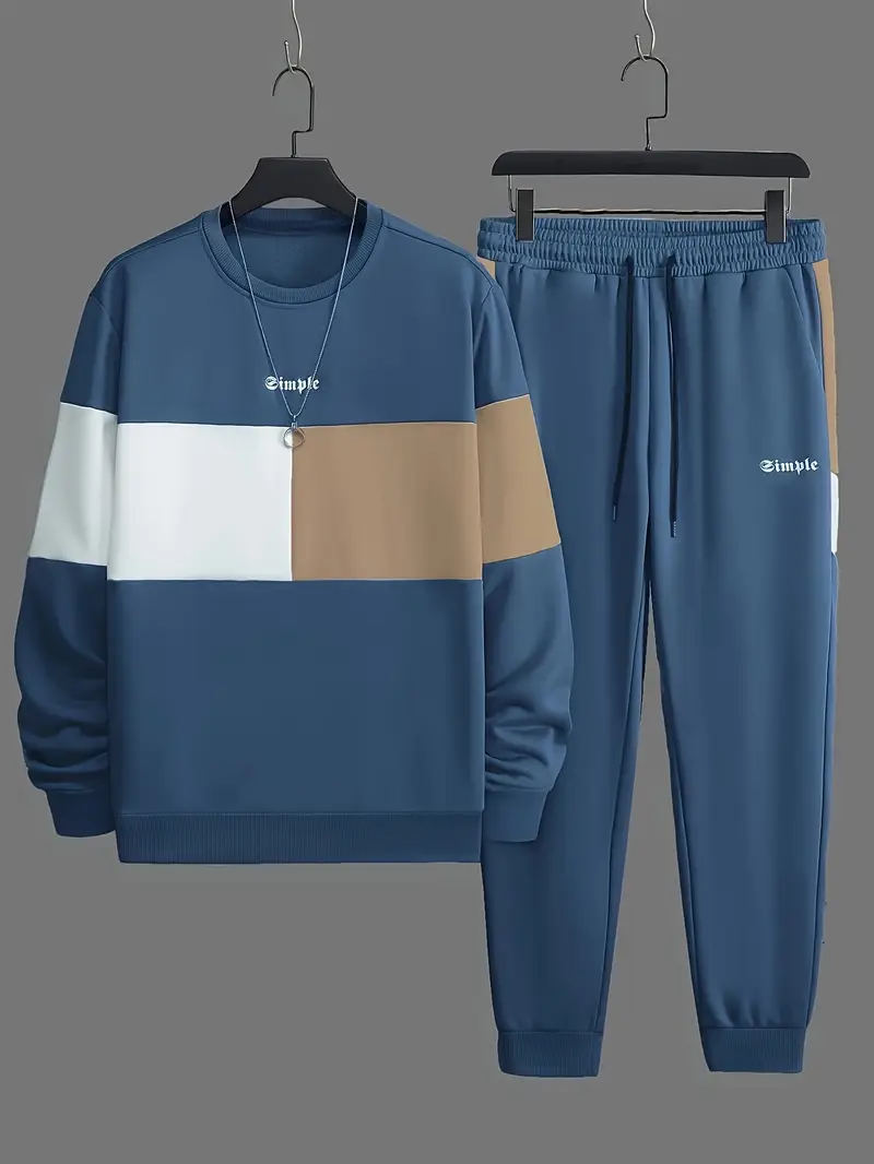 Günlük Bisiklet Yaka Sweatshirt & Jogger Takımı Renk Bloklu, Polyester Karışımı, Makinede Yıkanabilir - İlkbahar/Sonbahar için Mükemmel