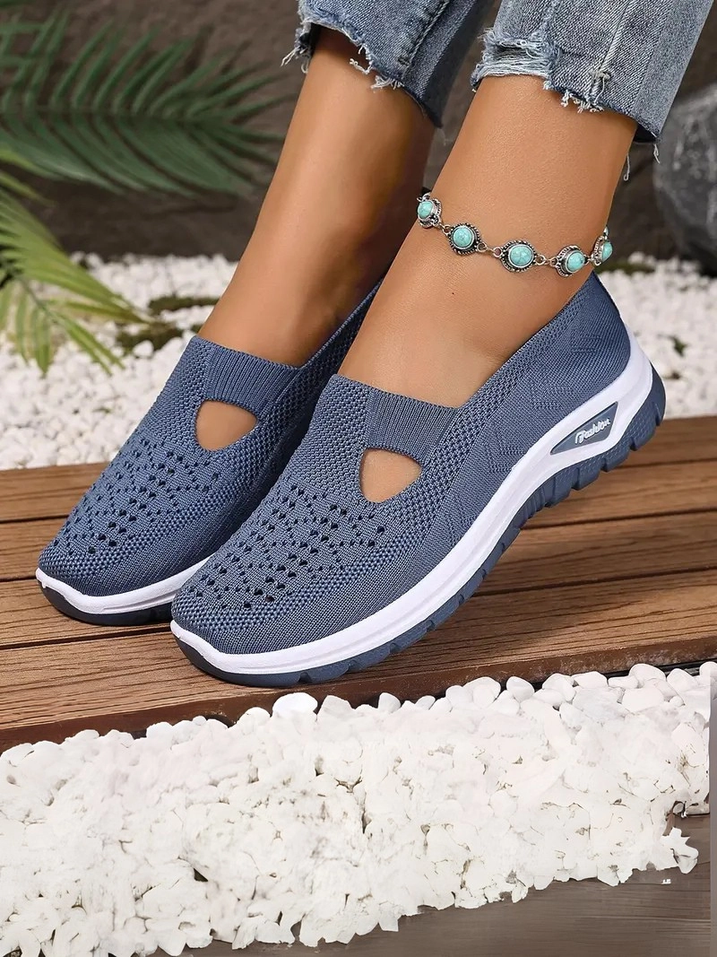 Örgü Desenli Topuksuz Düz Günlük Kullanım İçin Rahat ve Sade Yeşil Kadın Sneaker