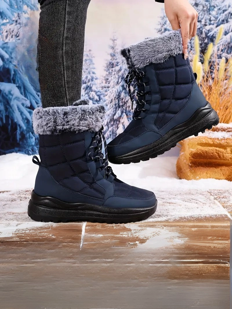 Peluş Polar Astar Yüksek Taban Soğuk Havada Etkili Bej Kadın Kar Botu
