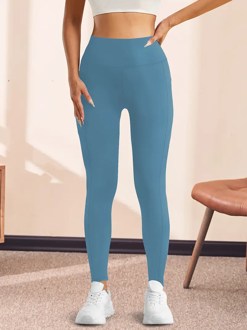 Yüksek Bel Yoga Taytı Cepli Rahat, Esnek Polyester-Elastan Karışımı Fitness, Koşu & Günlük Kullanım için Mükemmel, Makinede Yıkanabilir