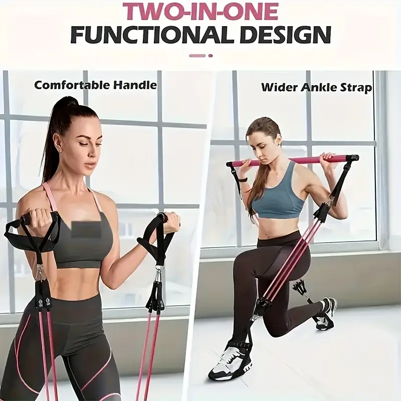14 adet Dirençli Gerilim Kemeri ile Pilates Çubuğu Çok Fonksiyonlu Fitness Pedalı Çekici, Yoga için Antrenman Ekipmanı