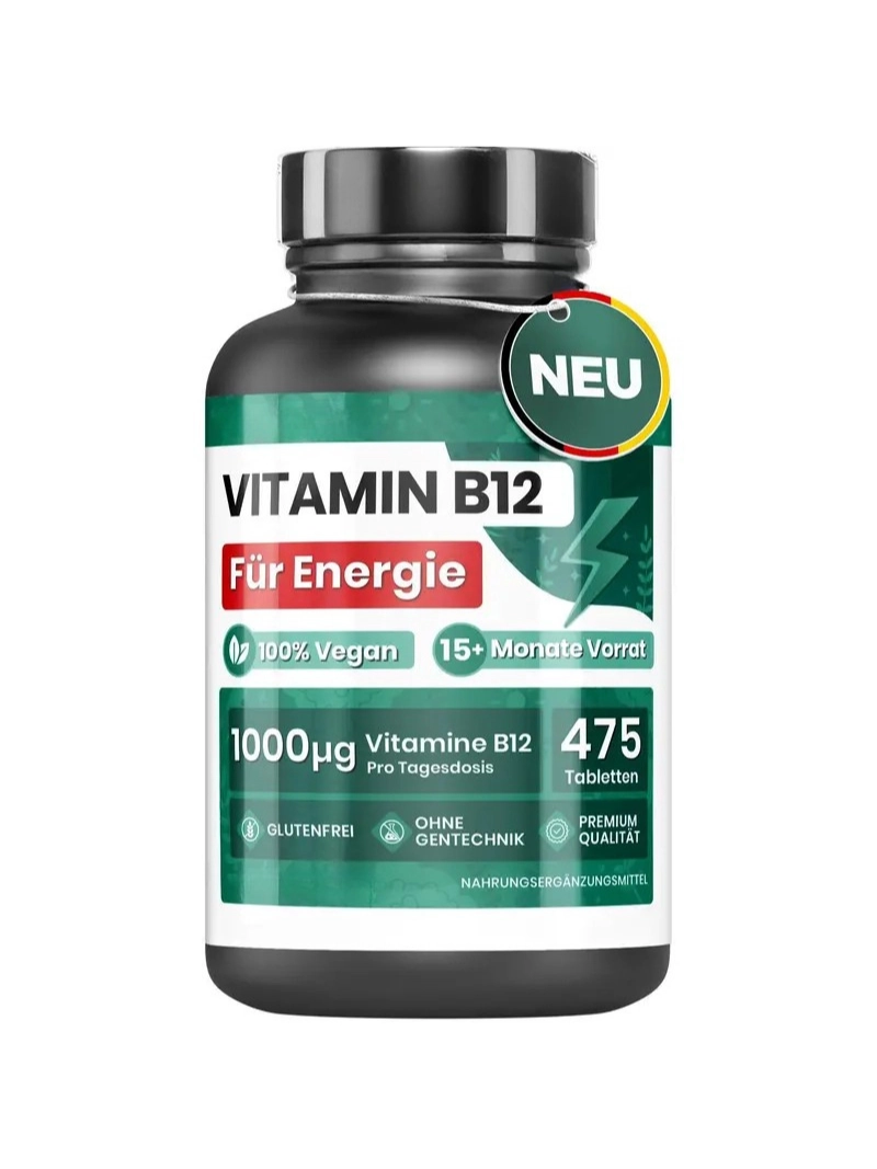 1000mcg Vegan B12 Vitamini Günlük 1 Adet (15+ Ay İçin), Enerji, Yorgunluk ve Bağışıklık Sistemi İçin, Yüksek Kalite Sianokobalamin, GDO’suz