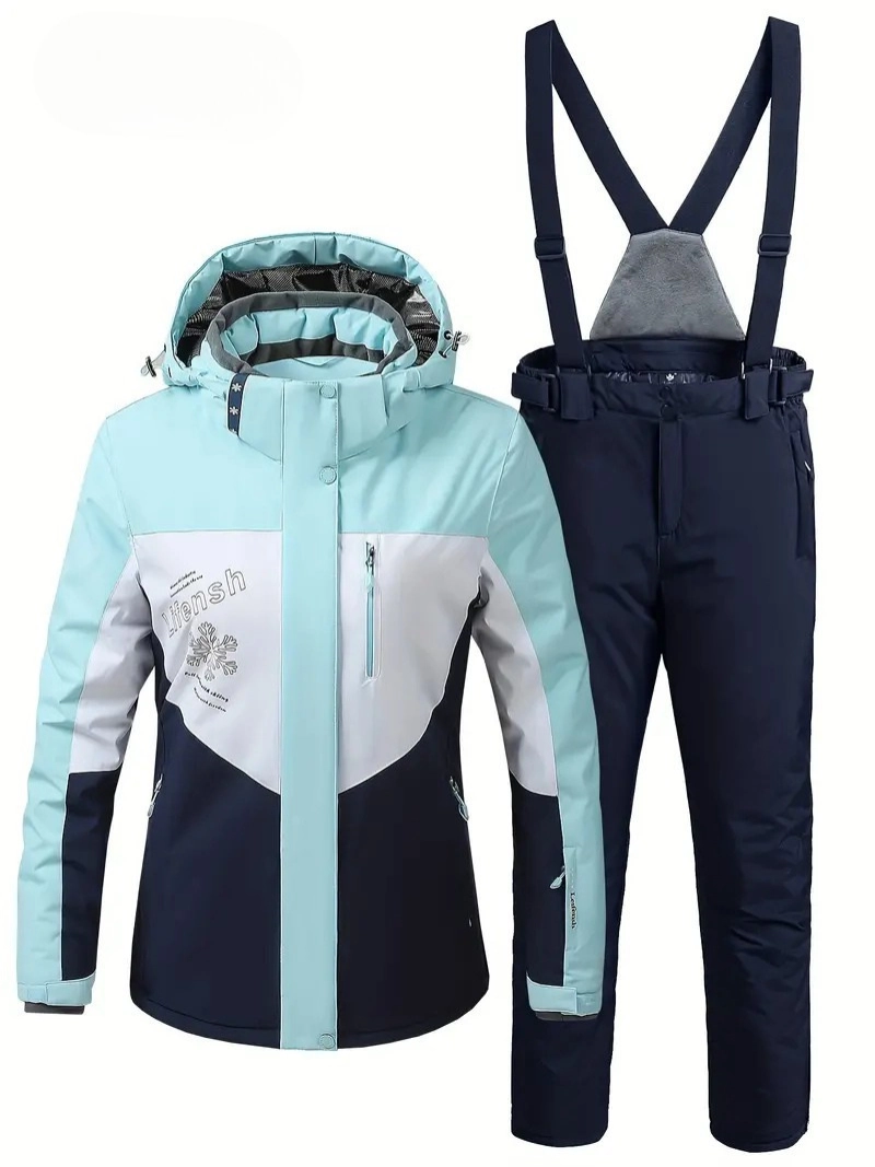 Tam Takım Kadın Kayak Kıyafeti Fermuarlı Polyester Dış Mekan Kış Spor Ekipmanı ile Şapka Ceketi Esnemez Kumaş, Pantolon, Kayak ve Snowboard İçin Uygun