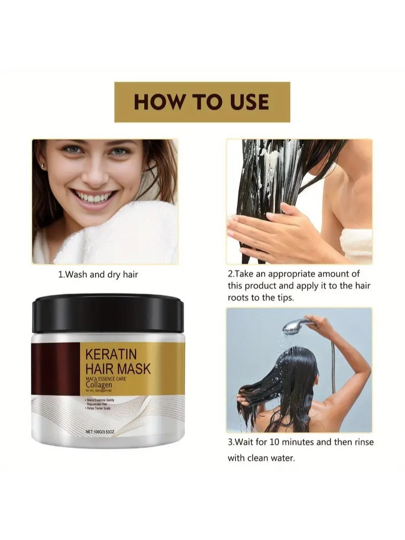 Keratin Saç Maskesi 2’li Paket İpeksi ve Pürüzsüz Saçlar İçin Nemlendirici Onarım Özellikli
