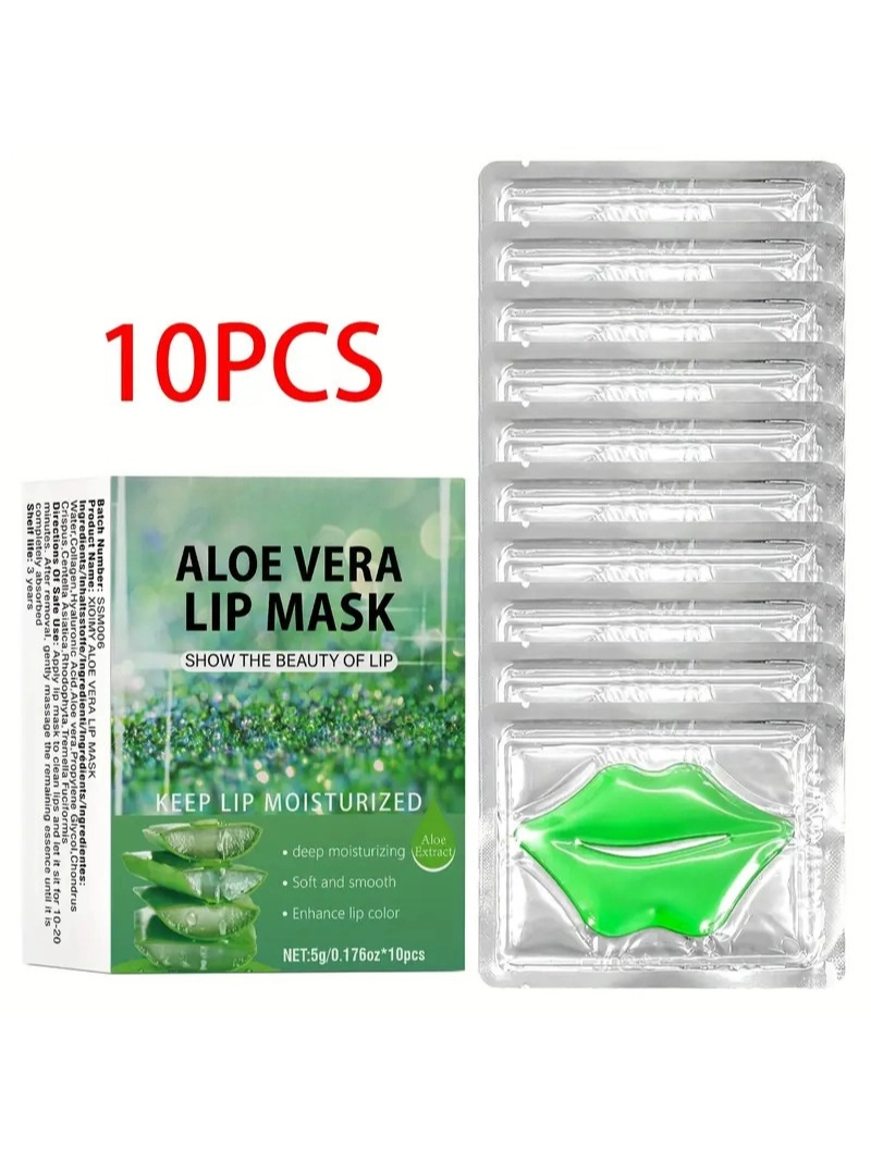 10 Adet Aloe & Kollajen Dudak Maskesi 30 Dakikalık Derin Nemlendirme Dolgunlaştırma ve Yumuşatma, Aloe Esansı Dudak Maskesi