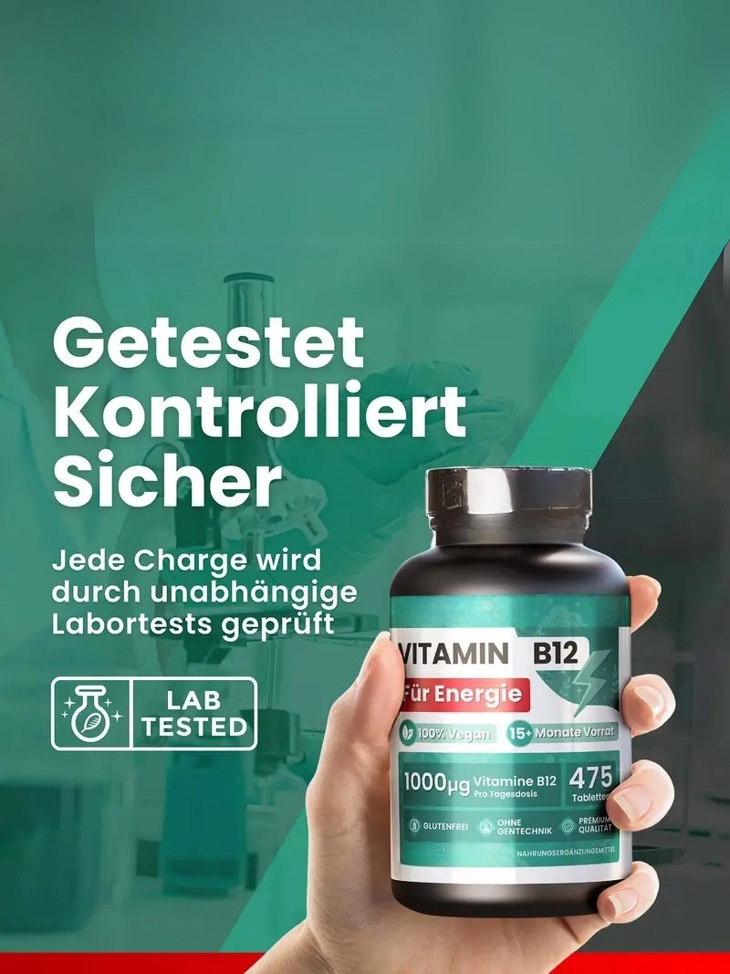 1000mcg Vegan B12 Vitamini Günlük 1 Adet (15+ Ay İçin), Enerji, Yorgunluk ve Bağışıklık Sistemi İçin, Yüksek Kalite Sianokobalamin, GDO’suz