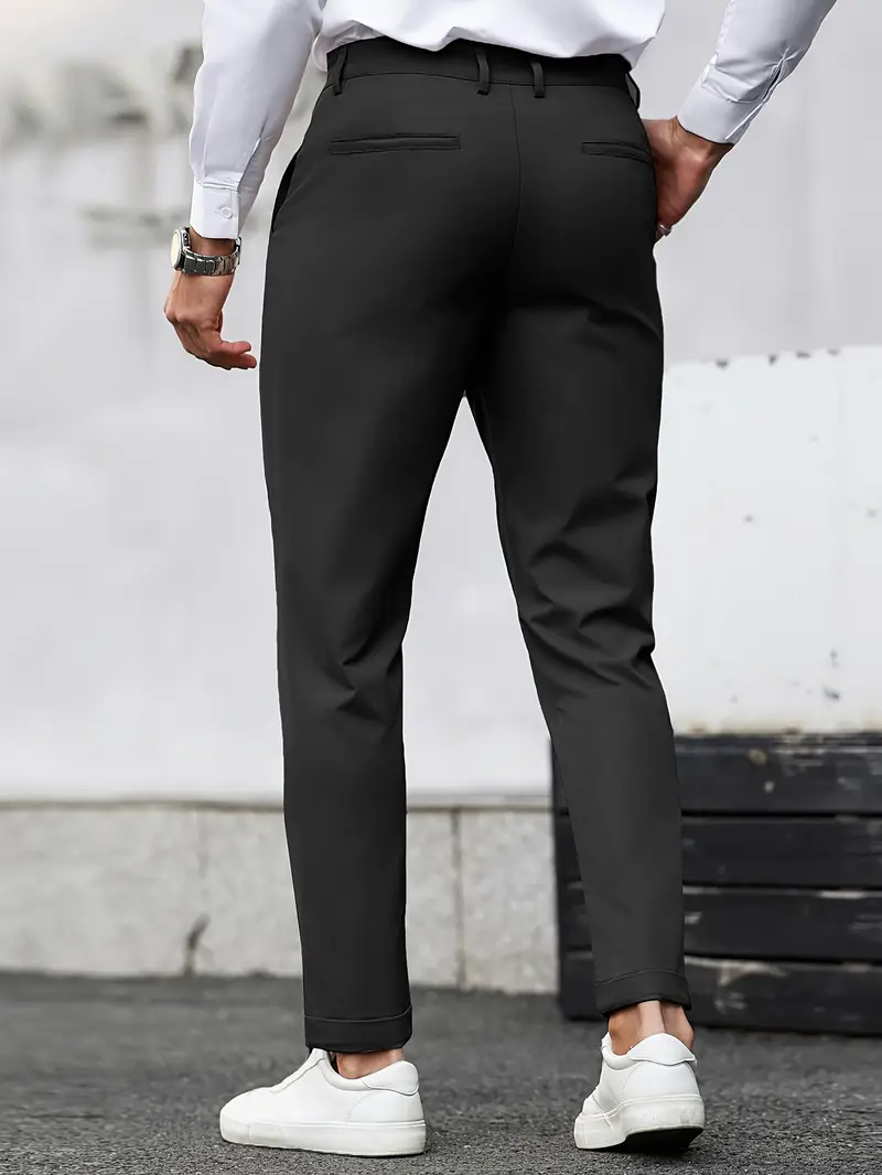 Dar Kesim Günlük Pantolon, Eğik Cepli, Kırışmaz Kumaş Düz Renk Her Mevsime Uygun, Minimalist Erkek Pantolon