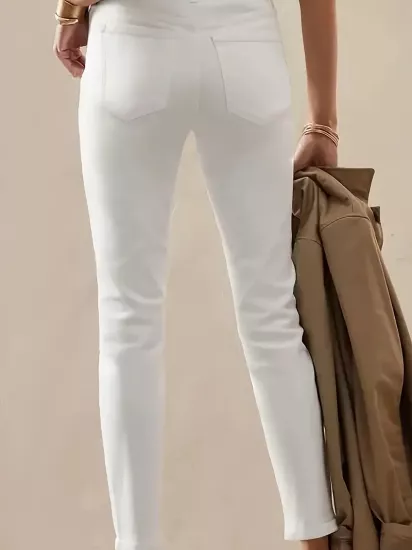 Düz Parça Yüksek Bel Beyaz Kadın Jean Pantolon 