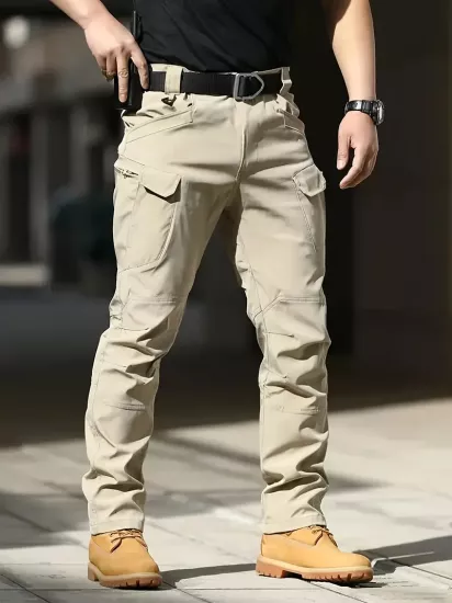 Esnek Kompozit Kumaş, Çoklu Yardımcı Cep Düz Renk, Dış Mekan ve Günlük Giyim için Normal Kalıp Rahat ve Şık Erkek Pantolon