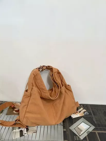 Eğlenceli Tarz Büyük Kapasiteli Ayarlanabilir Askılı Fermuarlı ve Çok Bölmeli Kadın Kanvas Çanta