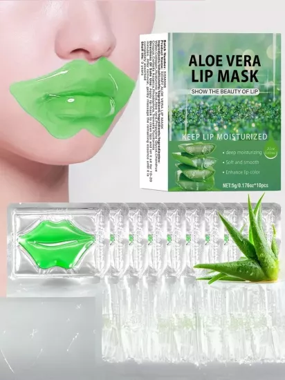10 Adet Aloe & Kollajen Dudak Maskesi 30 Dakikalık Derin Nemlendirme Dolgunlaştırma ve Yumuşatma, Aloe Esansı Dudak Maskesi