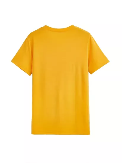 V Yaka Dokuma Slim Fit Sarı T-Shirt