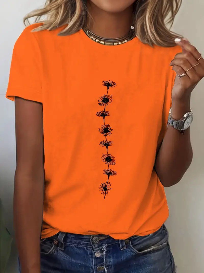 Yuvarlak Yaka Dokuma Slim Fit Turuncu T-Shirt