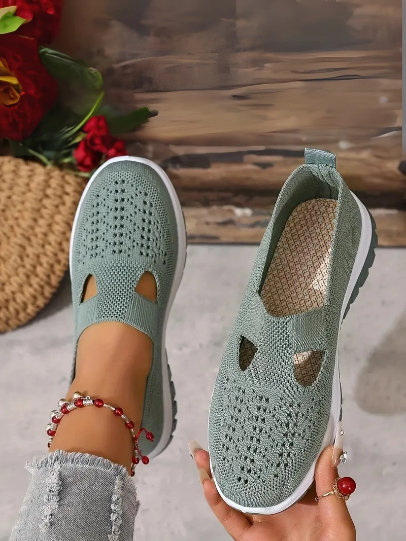 Örgü Desenli Topuksuz Düz Günlük Kullanım İçin Rahat ve Sade Gri Kadın Sneaker