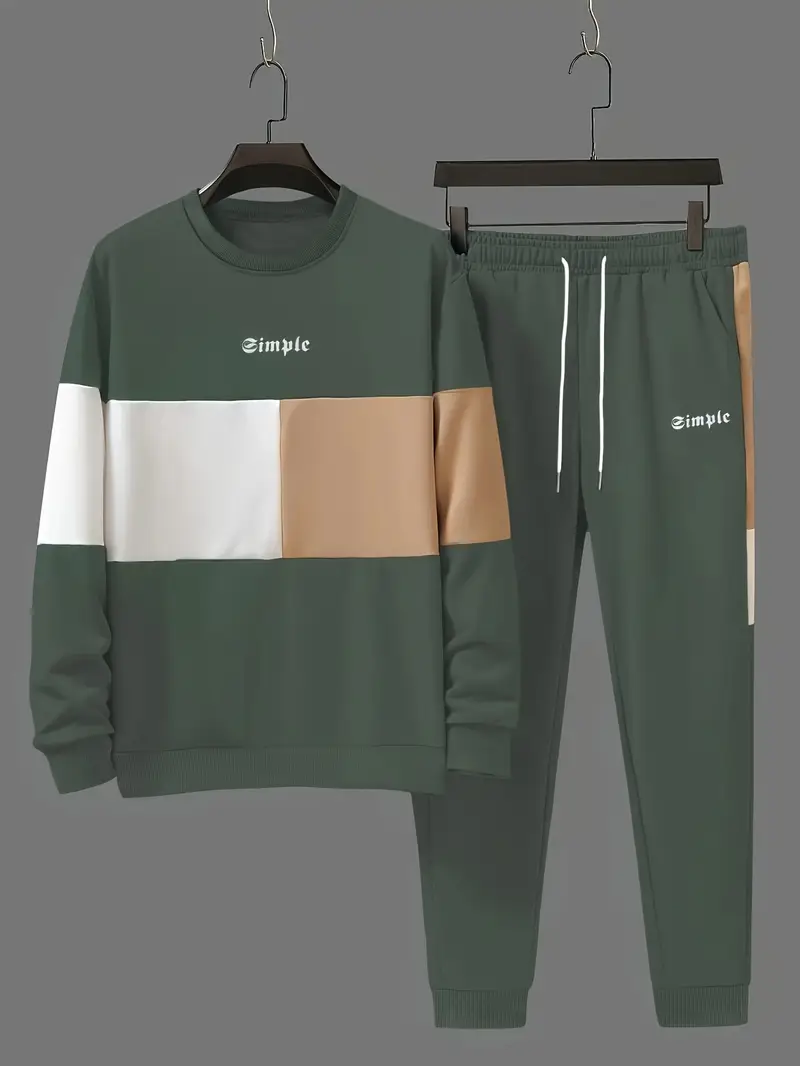 Günlük Bisiklet Yaka Sweatshirt & Jogger Takımı Renk Bloklu, Polyester Karışımı, Makinede Yıkanabilir - İlkbahar/Sonbahar için Mükemmel